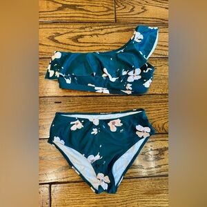 High Waist Deep Green Floral Bikini Size Medium NWOT